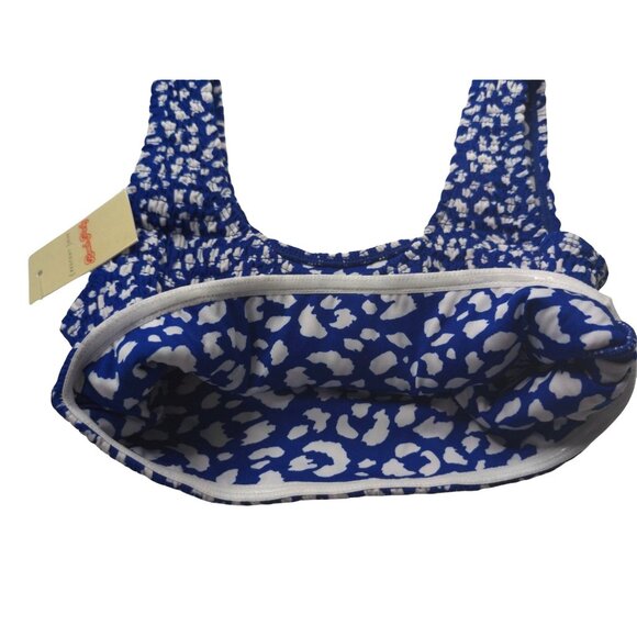 Crescent Drive Crop Tank Bikini Top Womens XS Blue Cheetah Print Scoop Neck New - Picture 3 of 7